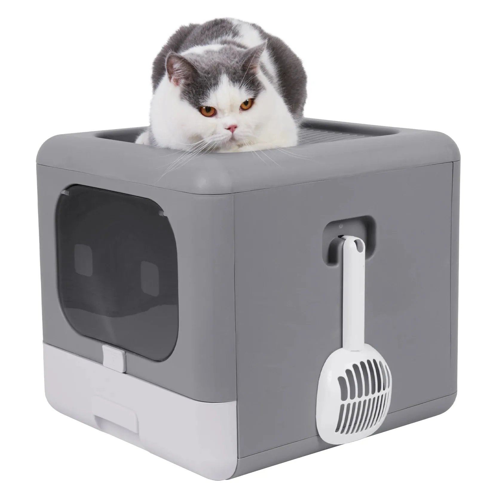Cat Box with Litter Medium Large Price-conscious Scoop Cat and High-tech Foldable Cats Litter Top Entry Drawer Litter Box for