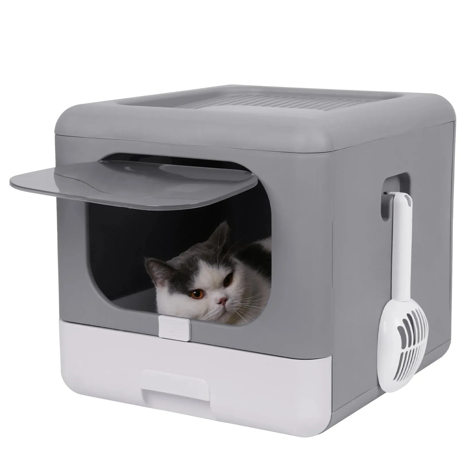 Cat Box with Litter Medium Large Price-conscious Scoop Cat and High-tech Foldable Cats Litter Top Entry Drawer Litter Box for