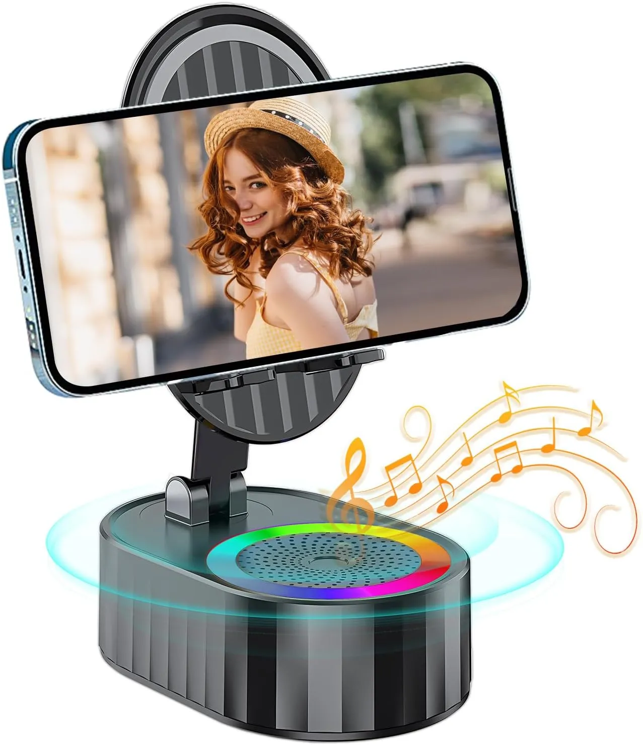 Cell Phone Stand with Wireless Bluetooth Speaker,Induction Speaker HD Surround Sound for Home and Outdoor,Compatible with iPhone/ipad/Samsung Galaxy