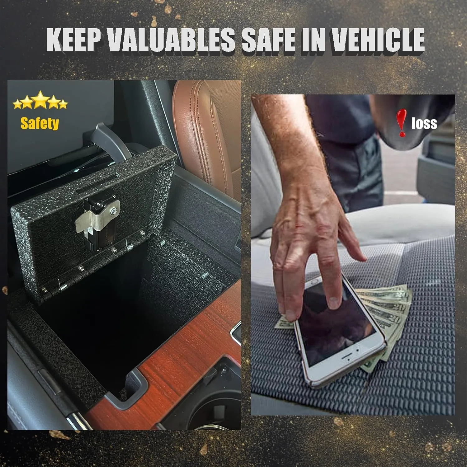 Center Console Gun Safe - Console Gun Vault Compatible with Dodge Ram 1500/2500/3500 2009-2018, Except Classic and TRX, Fingerprint Lock with Backup Key.