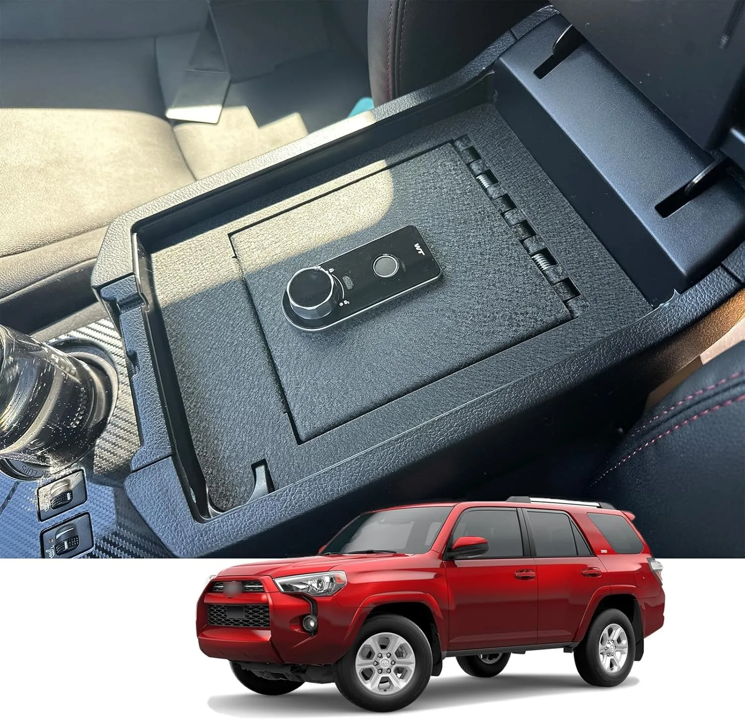 Center Console Gun Safe - Console Gun Vault Compatible with Toyota 4Runner 2010-2024, Fingerprint Lock with Backup Key.