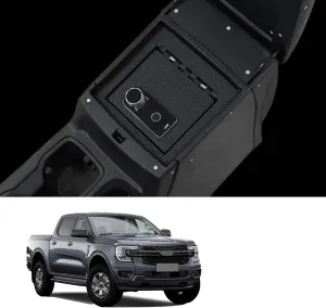 Center Console Gun Safe Vault - TUOJUE Vehicle Safe Vault Compatible with Ford Ranger 2019-2023, Anti-Theft High Security Armrest Lock Box with Biometric Fingerprint Lock with Backup Key.