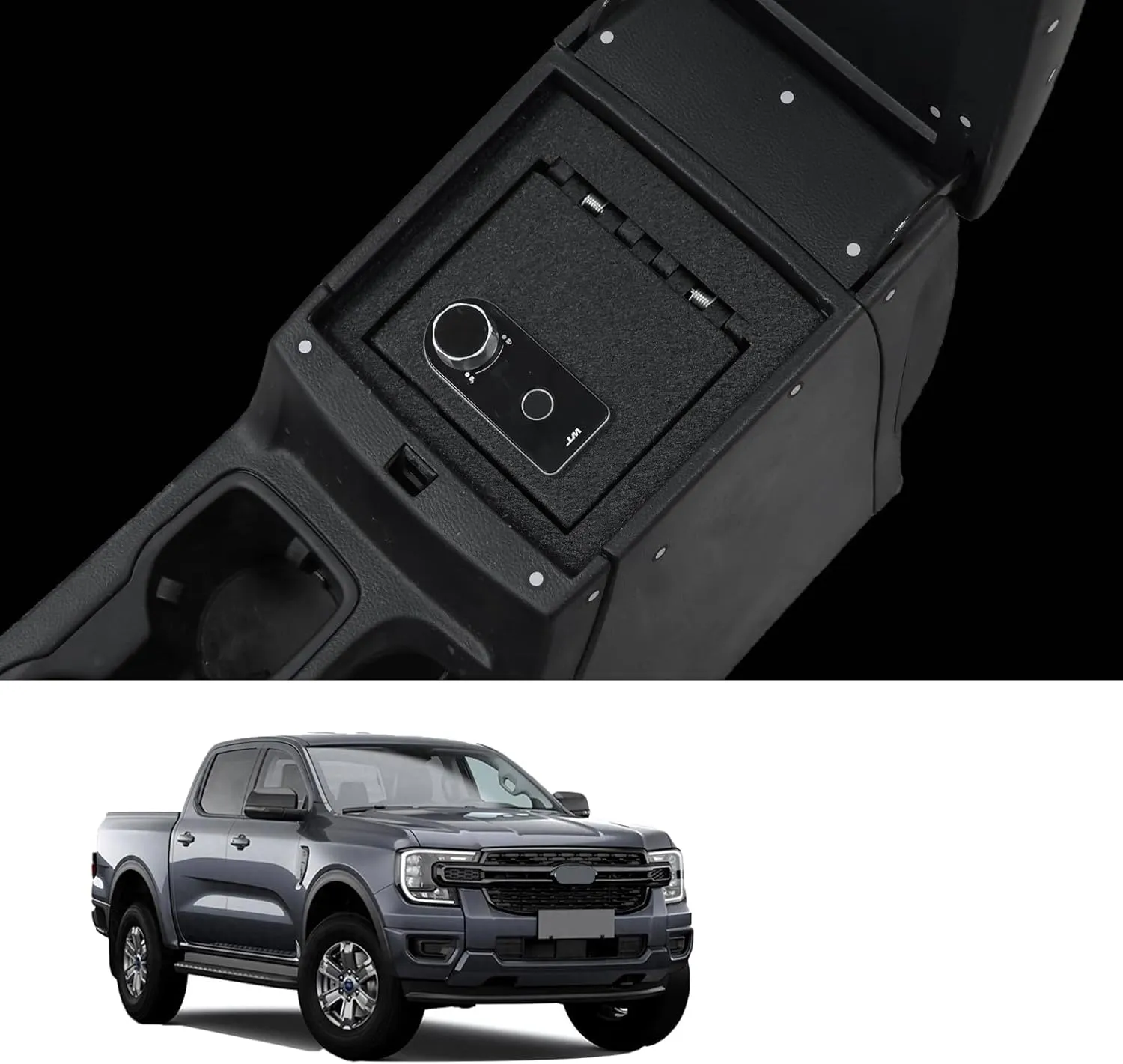 Center Console Gun Safe Vault - TUOJUE Vehicle Safe Vault Compatible with Ford Ranger 2019-2023, Anti-Theft High Security Armrest Lock Box with Biometric Fingerprint Lock with Backup Key.
