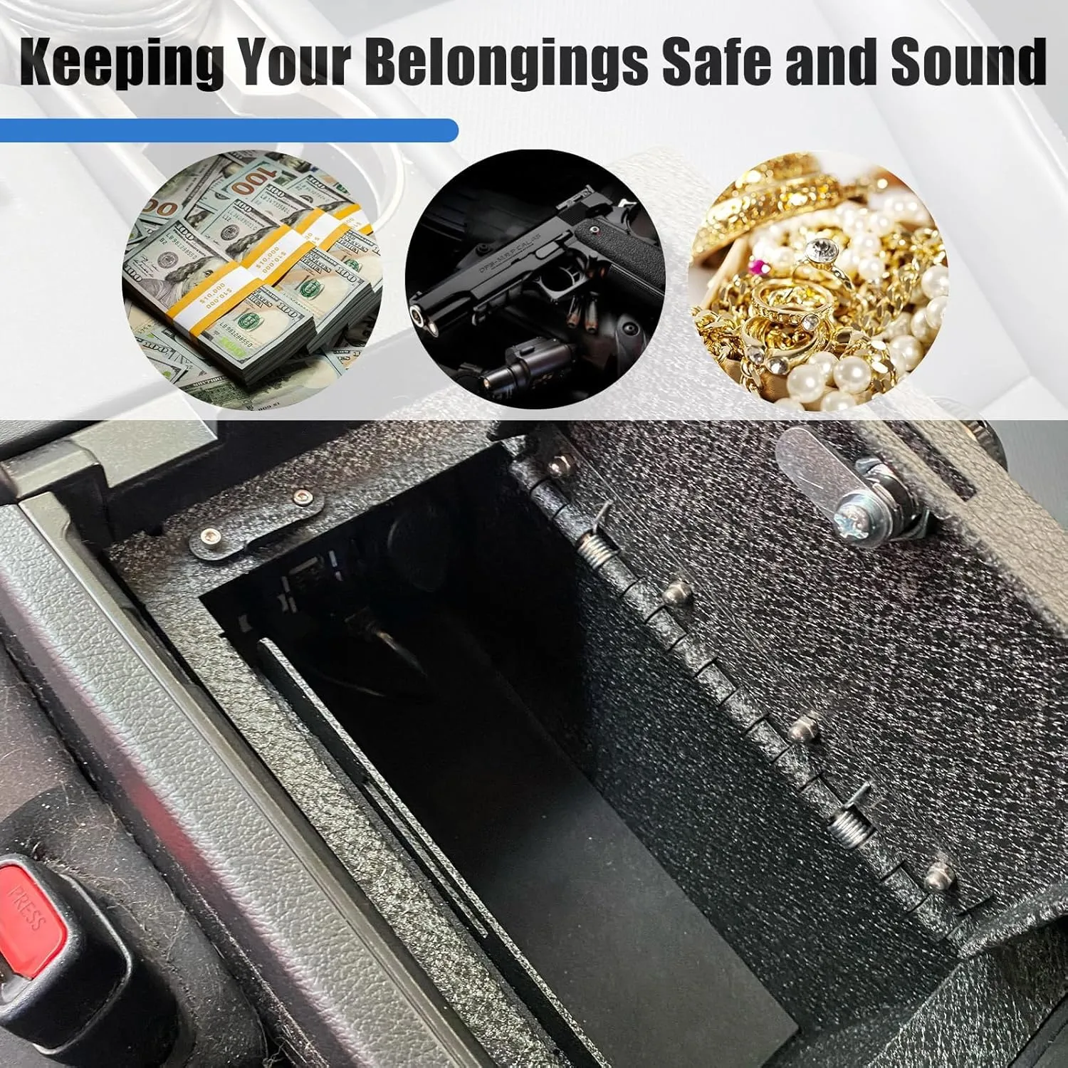 Center Console Gun Safe Vault - TUOJUE Vehicle Safe Vault Compatible with Range Rover 2022-2024, Anti-Theft High Security Armrest Lock Box with Biometric Fingerprint Lock with Backup Key.