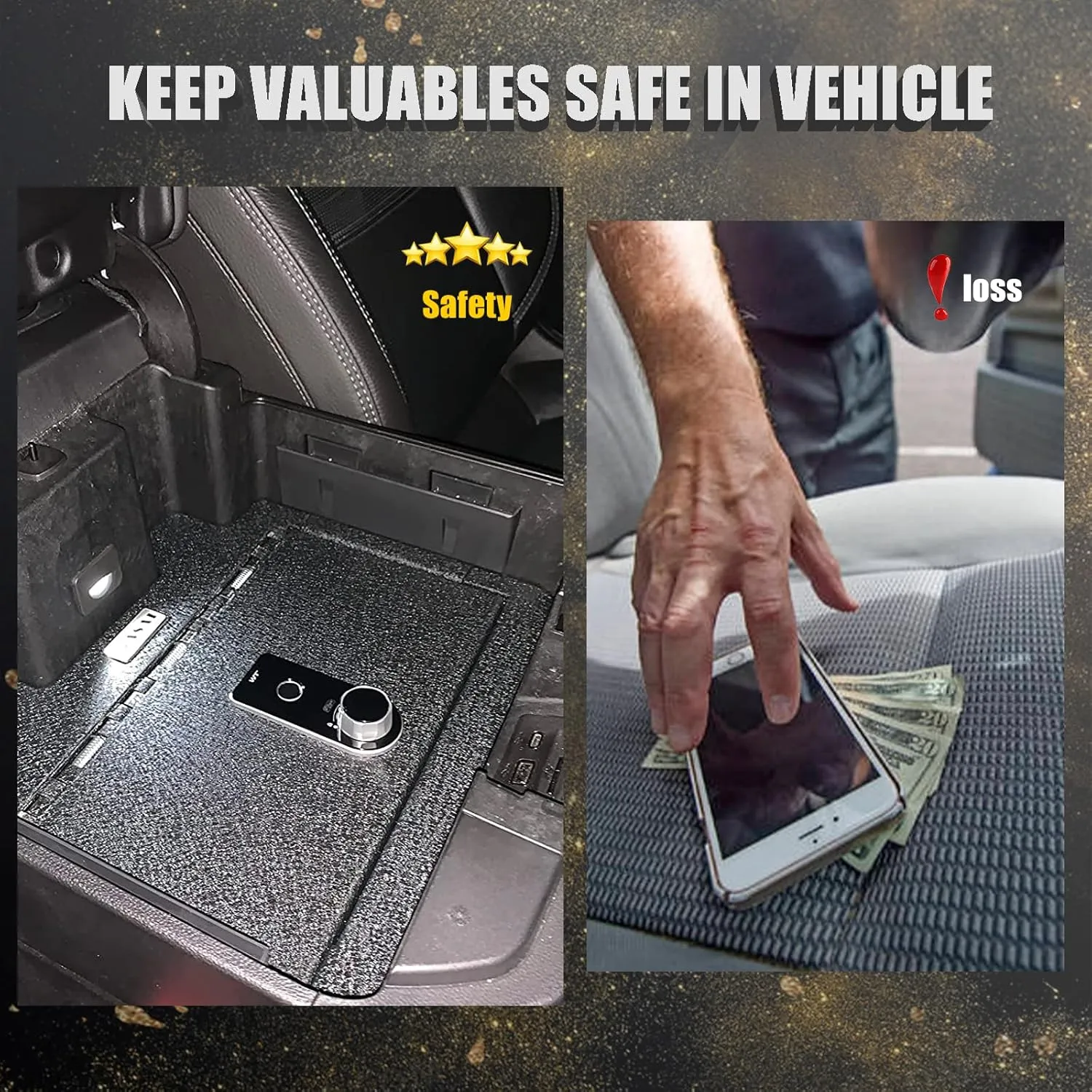 Center Console Gun Safe Vault - WASAI Premium In-vehicle Console Lock Box Compatible with Tesla Cybertruck 2024-2025 with Heavy Gauge Steel, Fingerprint Lock with Backup Key.