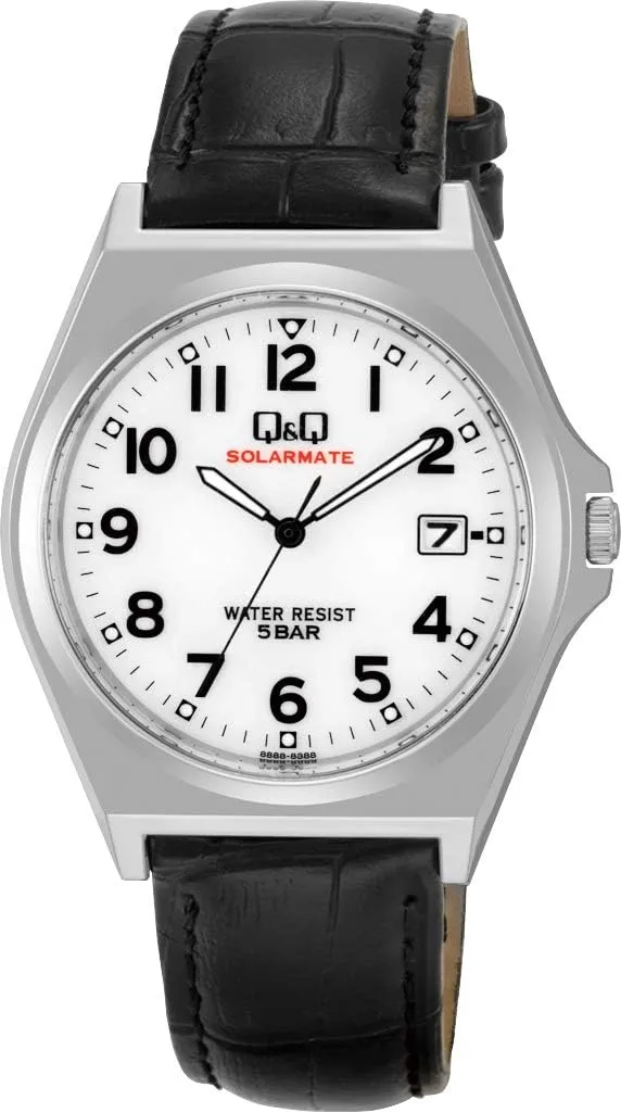 Citizen Q&Q Men's Analog Solar Waterproof Date Leather Strap Watch H060-304 Black