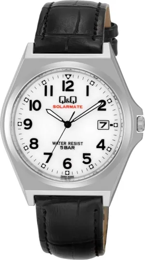 Citizen Q&Q Men's Analog Solar Waterproof Date Leather Strap Watch H060-304 Black