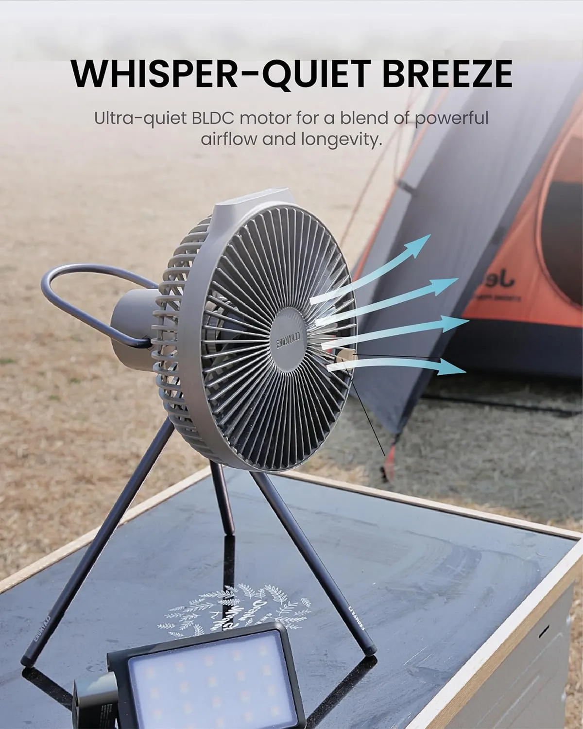 Claymore Portable Fan V600  (Warm Gray) - Portable, Airflow for Outdoors Use & Indoor Living Room, Desk, Table Fan. Super Quiet, USB-C Charging, Long-Lasting Battery, Includes Storage Case.