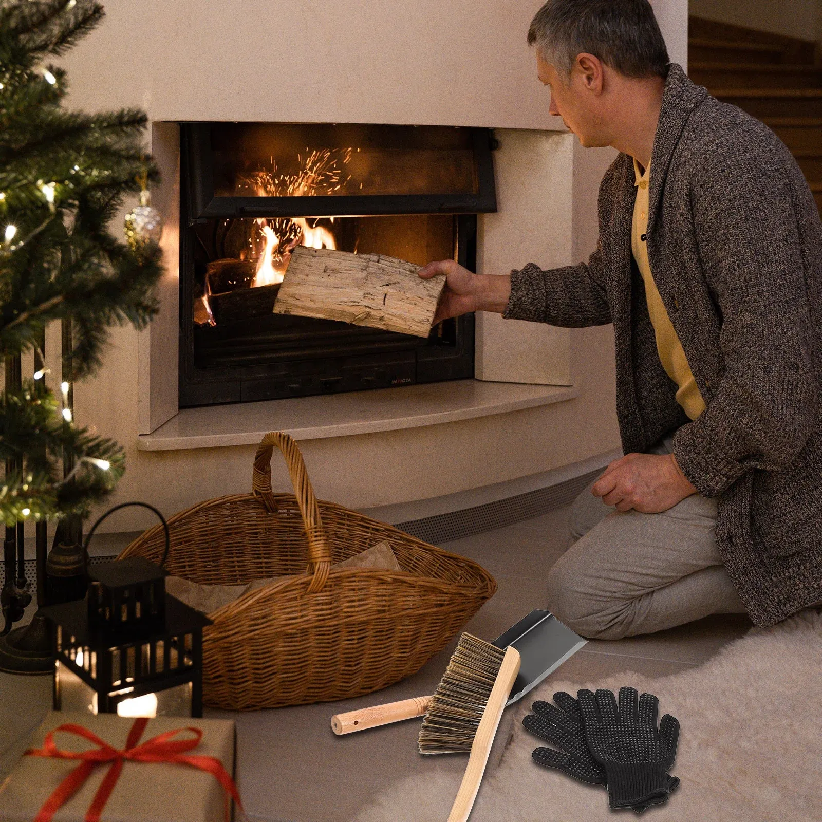 Cleaning Gloves Gloves Hearth Brush Set Fireplace Cleaning Brush Stove Coals Hearth Cleaning Kit Grill BBQ Glove
