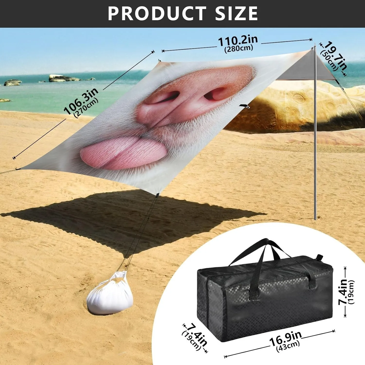 Close Up Dog Nose Funny Canopy Tent Beach Sun Shade Outdoor Patio Funny Camping Sun Shelter 9.2 × 10.5 FT Canopies with Poles Sand Anchor