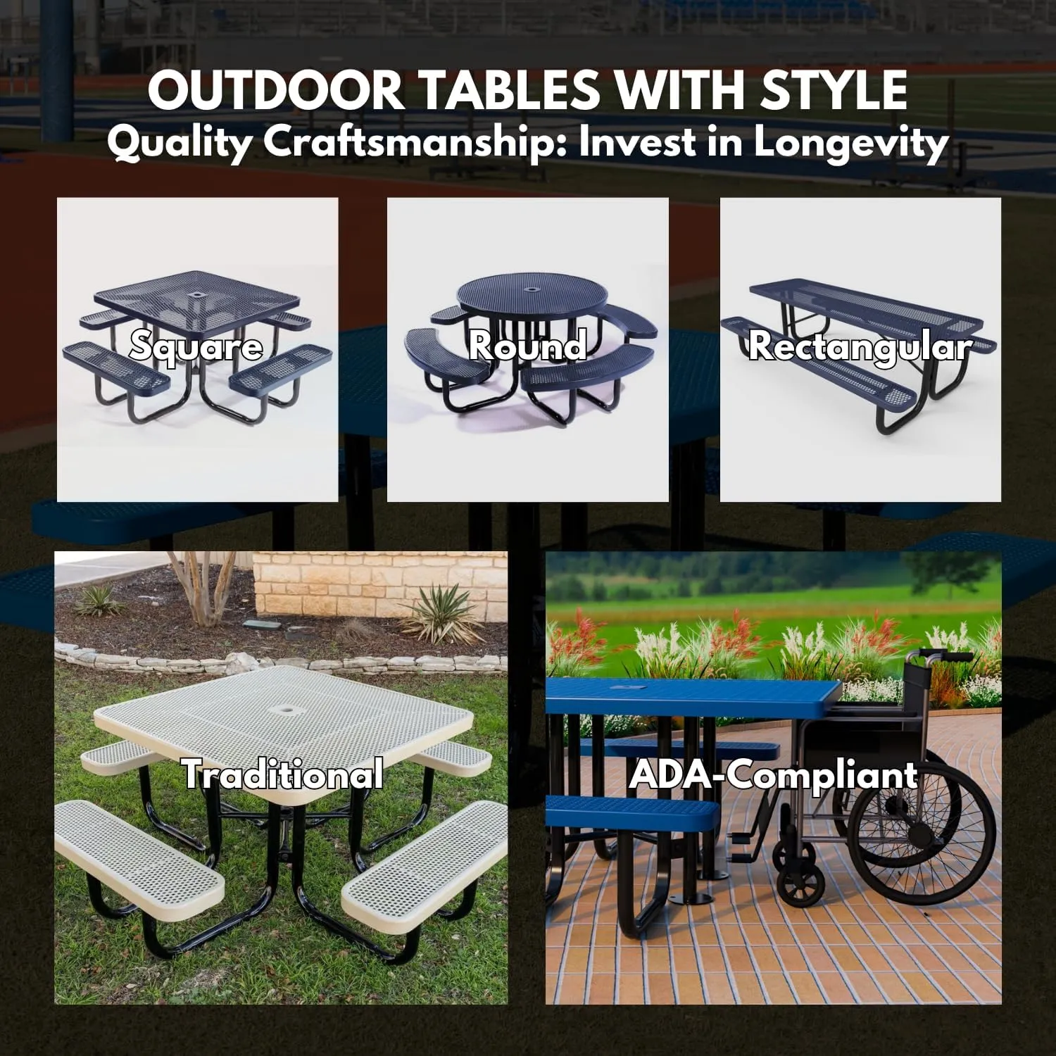 Coated Outdoor Furniture Heavy-Duty Portable Outdoor Picnic Table, Thermoplastic Coated Punched Steel Commercial-Grade Patio Dining Furniture Made in America (6ft Rectangular, Light Blue)