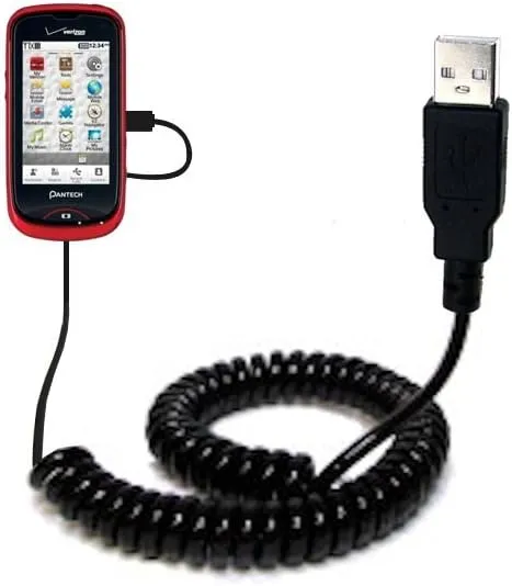 Coiled Power Hot Sync USB Cable for The Pantech Hotshot with Both Data and Charge Features - Uses TipExchange Technology