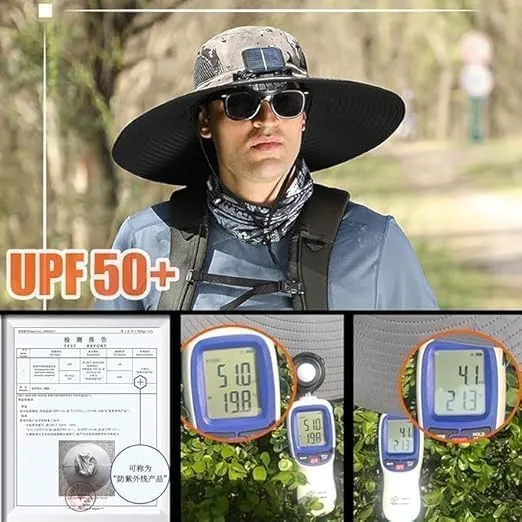 Colitt Fishing hat, Solar Powered Fan Hat, Wide Brim Solar Fan Hat Outdoor Fishing, Removable USB Charging Fan