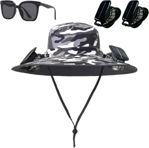 Colitt - Fishing Hat with Built in Fan, Accustomas Economicalk Solar Sun Hat Outdoor Adjustable Wide Brim Men Women UPF 50 