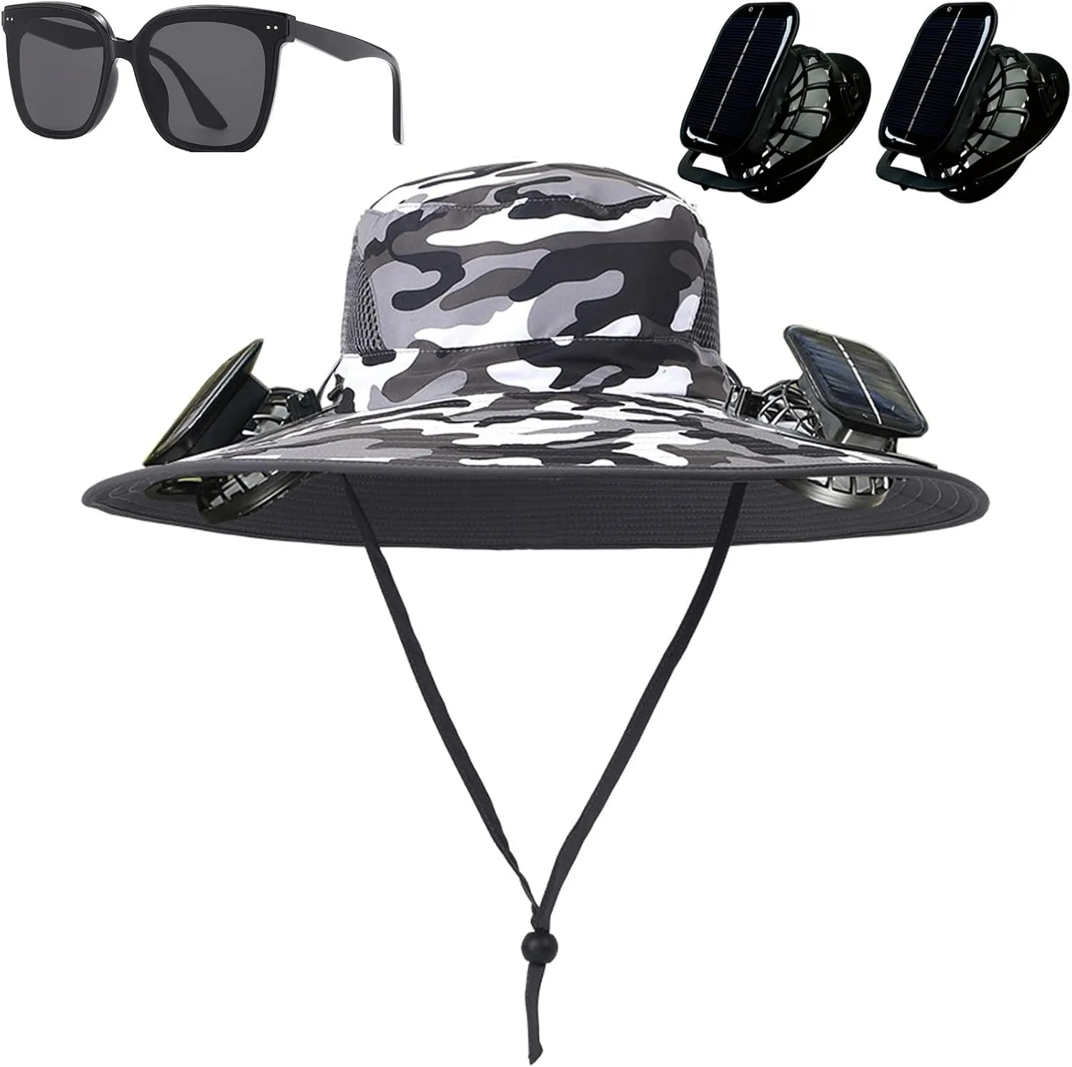 Colitt - Fishing Hat with Built in Fan, Accustomas Economicalk Solar Sun Hat Outdoor Adjustable Wide Brim Men Women UPF 50 
