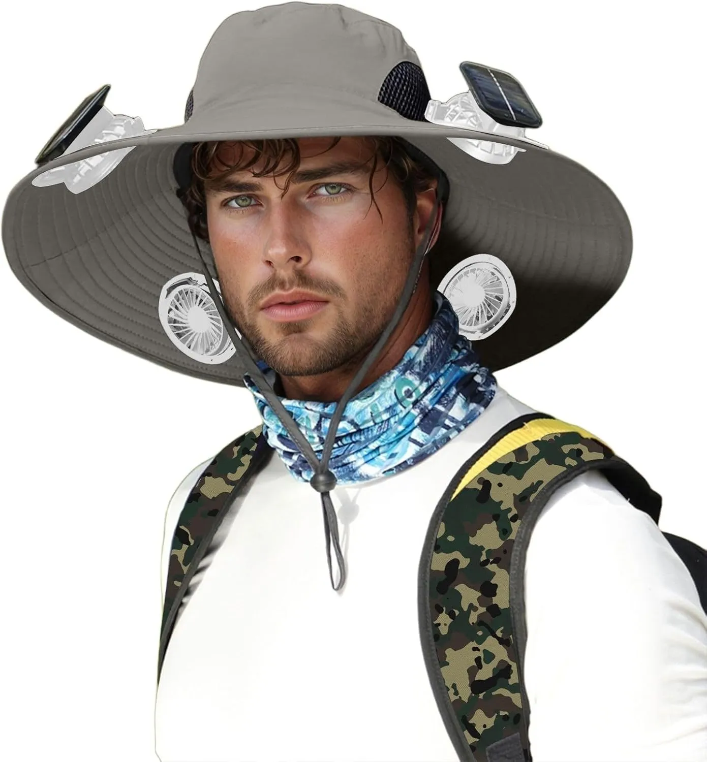 Colitt - Fishing Hat with Built in Fan, Solar Powered Fan Hat for Men Women,Wide Brim Solar Fans Hats Outdoor Fishing