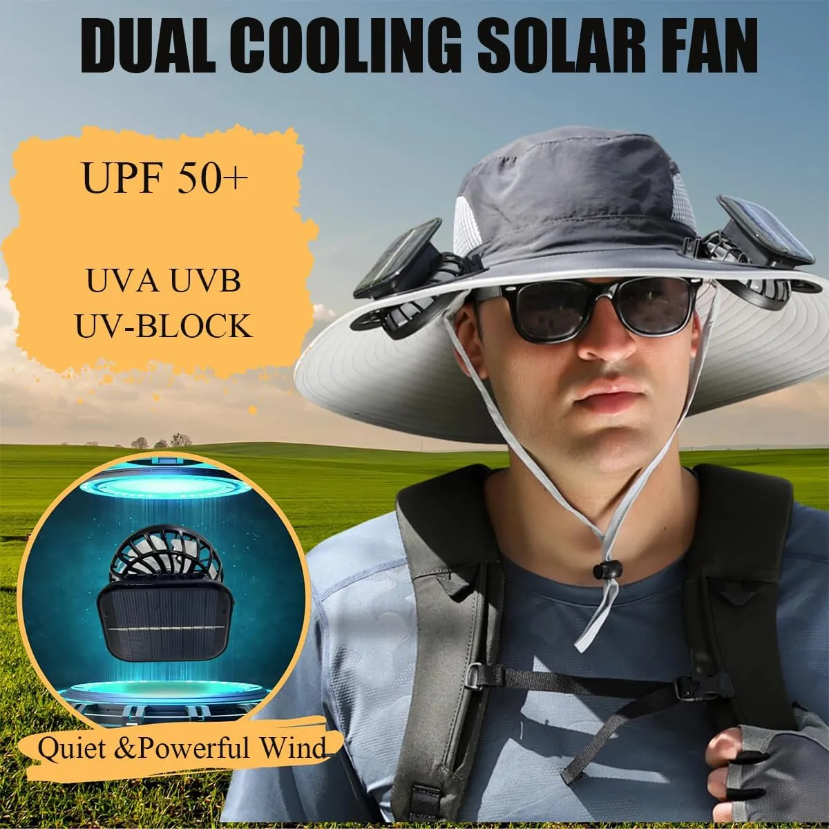 Colitt Fishing Hat with Built in Fan, UPF 50  Sun Protection 2025 Wide Brim Solar Fan Outdoor Fishing Hat-Solar USB Charging
