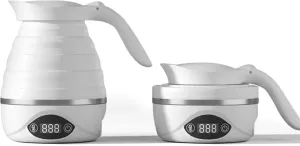 Collapsible Tea Kettle, Collapsible Electric Travel Kettle, for Tea & Coffee, for 110V & 220V Dual Voltage, 850W(Pure White)