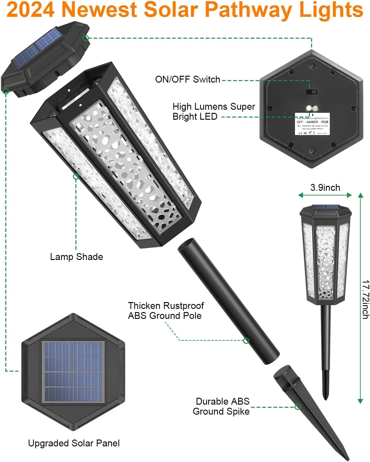 Colored Solar Powered Pathway Landscape Lights Outdoor Cool White & RGB Dusk to Dawn Waterproof for Garden Sideway Outside, Patio, Path, Yard, Walkway, Driveway, 2 Modes 6 Pack Accent Modern Design