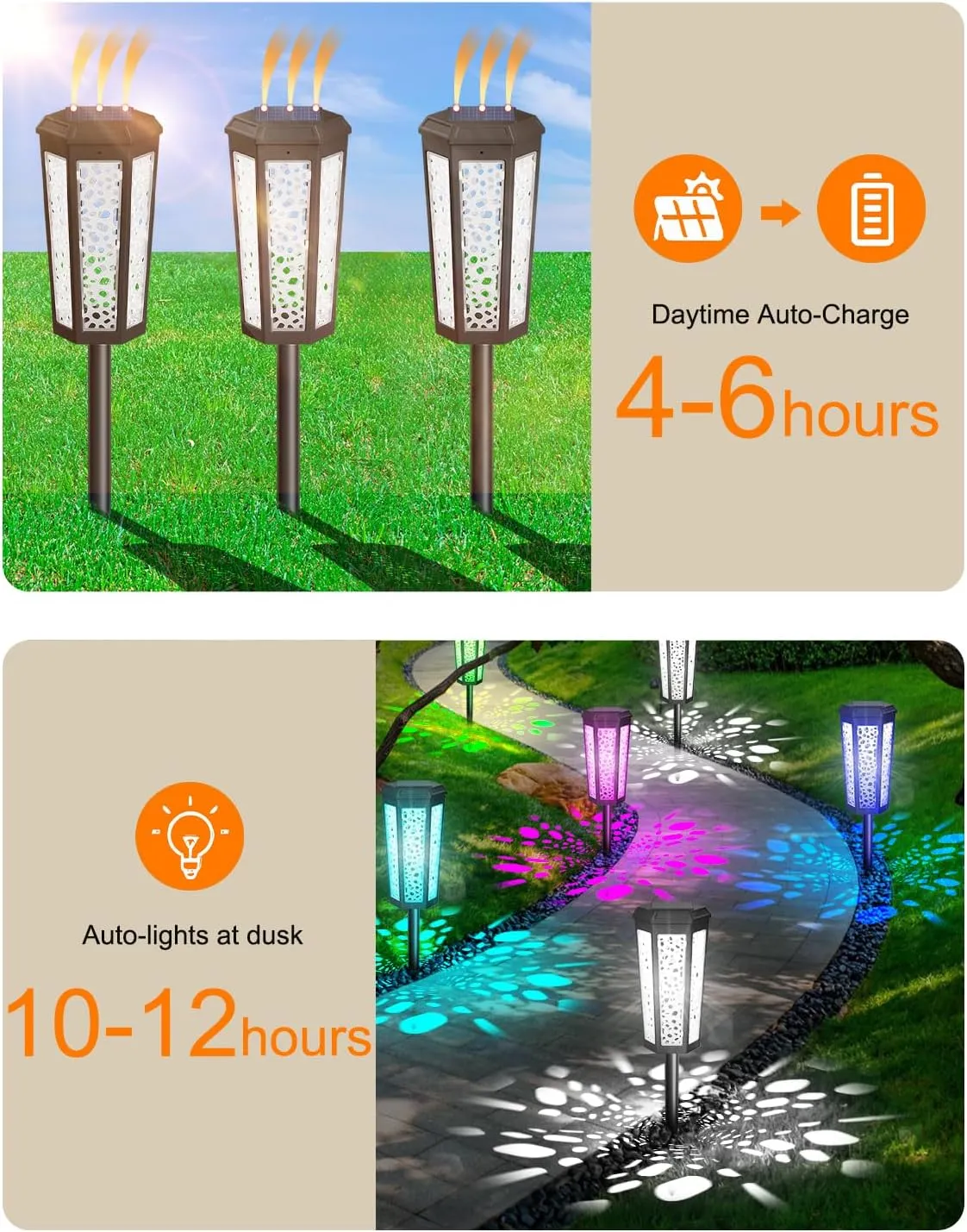 Colored Solar Powered Pathway Landscape Lights Outdoor Cool White & RGB Dusk to Dawn Waterproof for Garden Sideway Outside, Patio, Path, Yard, Walkway, Driveway, 2 Modes 6 Pack Accent Modern Design