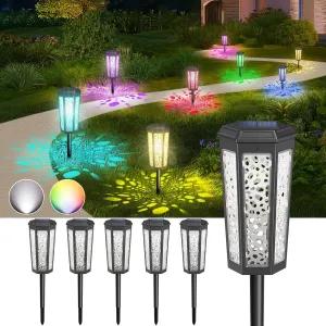 Colored Solar Powered Pathway Landscape Lights Outdoor Cool White & RGB Dusk to Dawn Waterproof for Garden Sideway Outside, Patio, Path, Yard, Walkway, Driveway, 2 Modes 6 Pack Accent Modern Design