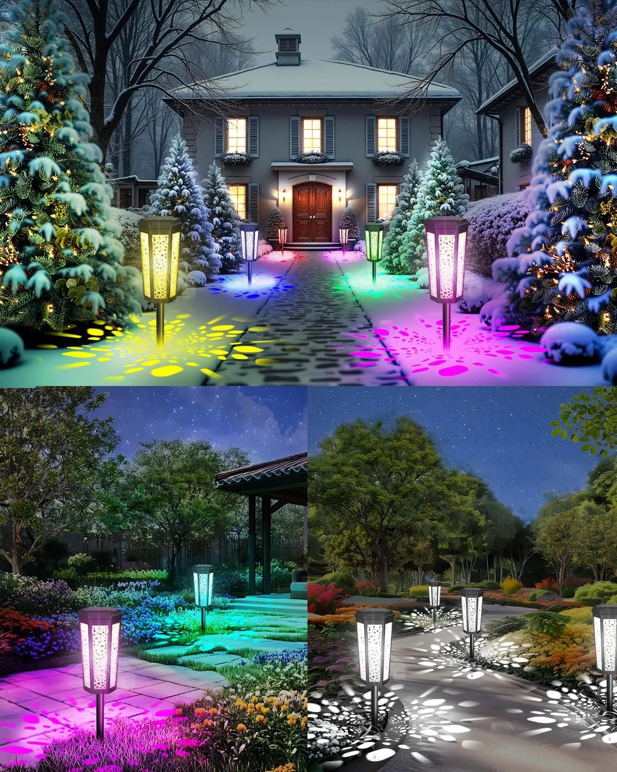 Colored Solar Powered Pathway Landscape Lights Outdoor Cool White & RGB Dusk to Dawn Waterproof for Garden Sideway Outside, Patio, Path, Yard, Walkway, Driveway, 2 Modes 6 Pack Accent Modern Design