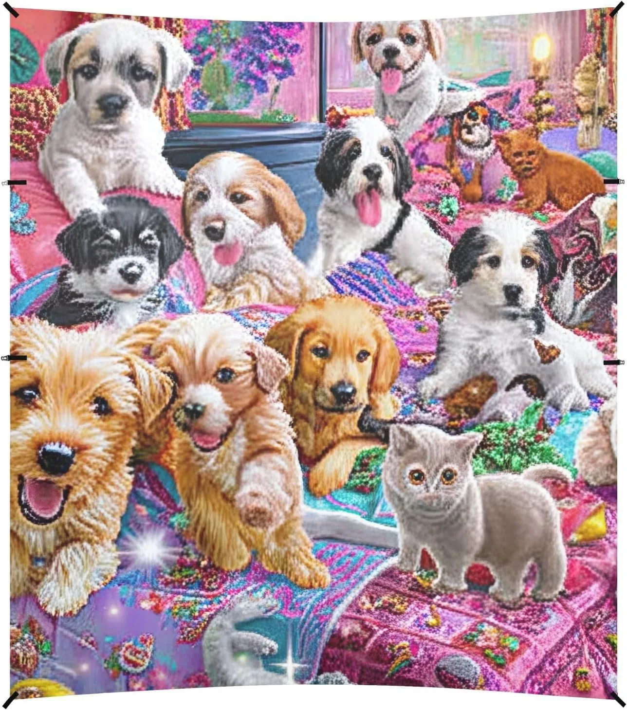 Colorful Cute Puppies Dogs Beach Tent Canopy 9.2 × 10.5 FT Outdoor Patio Shade Cute Print Wind Sail Shade Portable Camping Shelter with Anchor Poles Easy up
