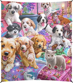 Colorful Cute Puppies Dogs Beach Tent Canopy 9.2 × 10.5 FT Outdoor Patio Shade Cute Print Wind Sail Shade Portable Camping Shelter with Anchor Poles Easy up
