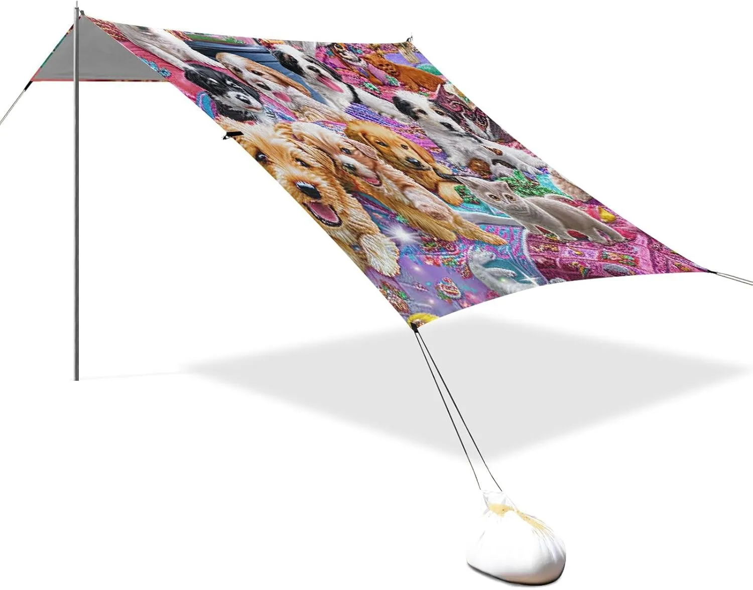 Colorful Cute Puppies Dogs Beach Tent Canopy 9.2 × 10.5 FT Outdoor Patio Shade Cute Print Wind Sail Shade Portable Camping Shelter with Anchor Poles Easy up