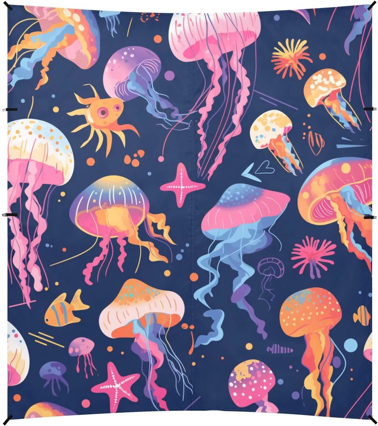 Colorful Jellyfish Foldable Beach Canopy UPF50  Protection Lightweight Sun Shade with Sand Shovel, Sandbags for Family Travel