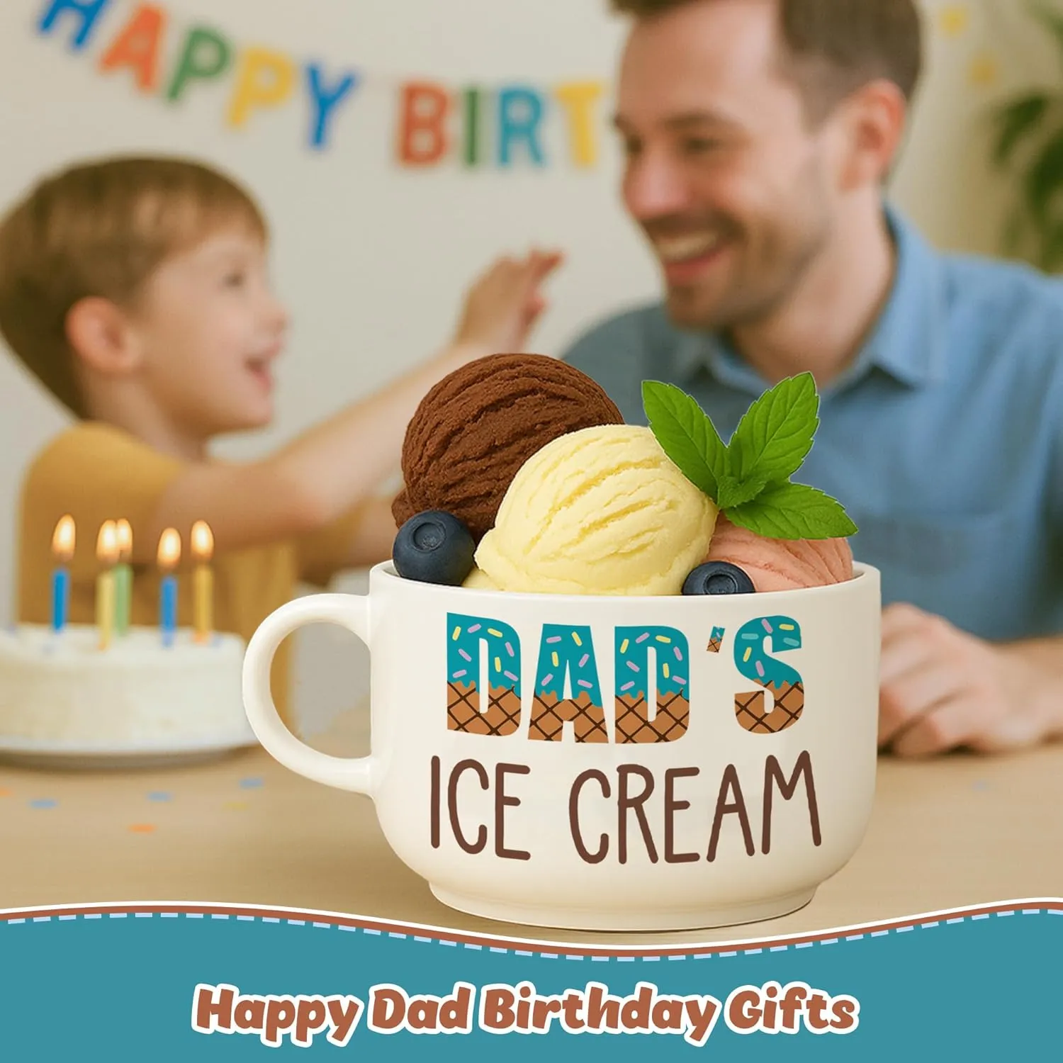 Cool Fathers Day Dad Gifts from Daughter, Novelty Dads Gift for Daddy Dada Father Papa Pop Birthday from Son, Unique New Dad gifts from Wife, Dad's Ice Cream Bowl Presents Set