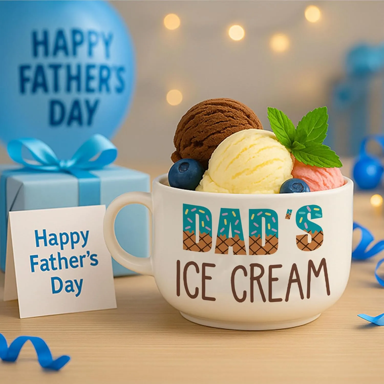 Cool Fathers Day Dad Gifts from Daughter, Novelty Dads Gift for Daddy Dada Father Papa Pop Birthday from Son, Unique New Dad gifts from Wife, Dad's Ice Cream Bowl Presents Set