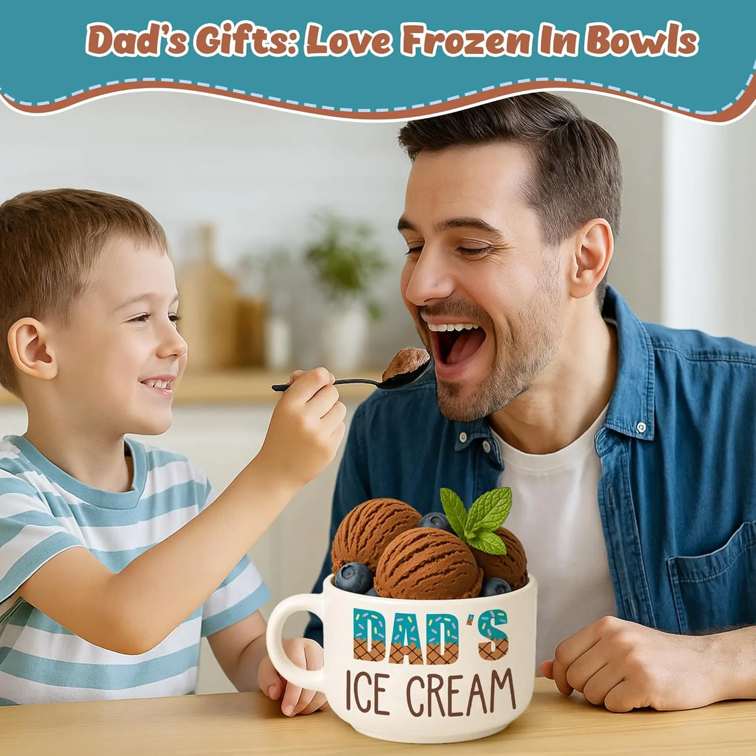 Cool Fathers Day Dad Gifts from Daughter, Novelty Dads Gift for Daddy Dada Father Papa Pop Birthday from Son, Unique New Dad gifts from Wife, Dad's Ice Cream Bowl Presents Set