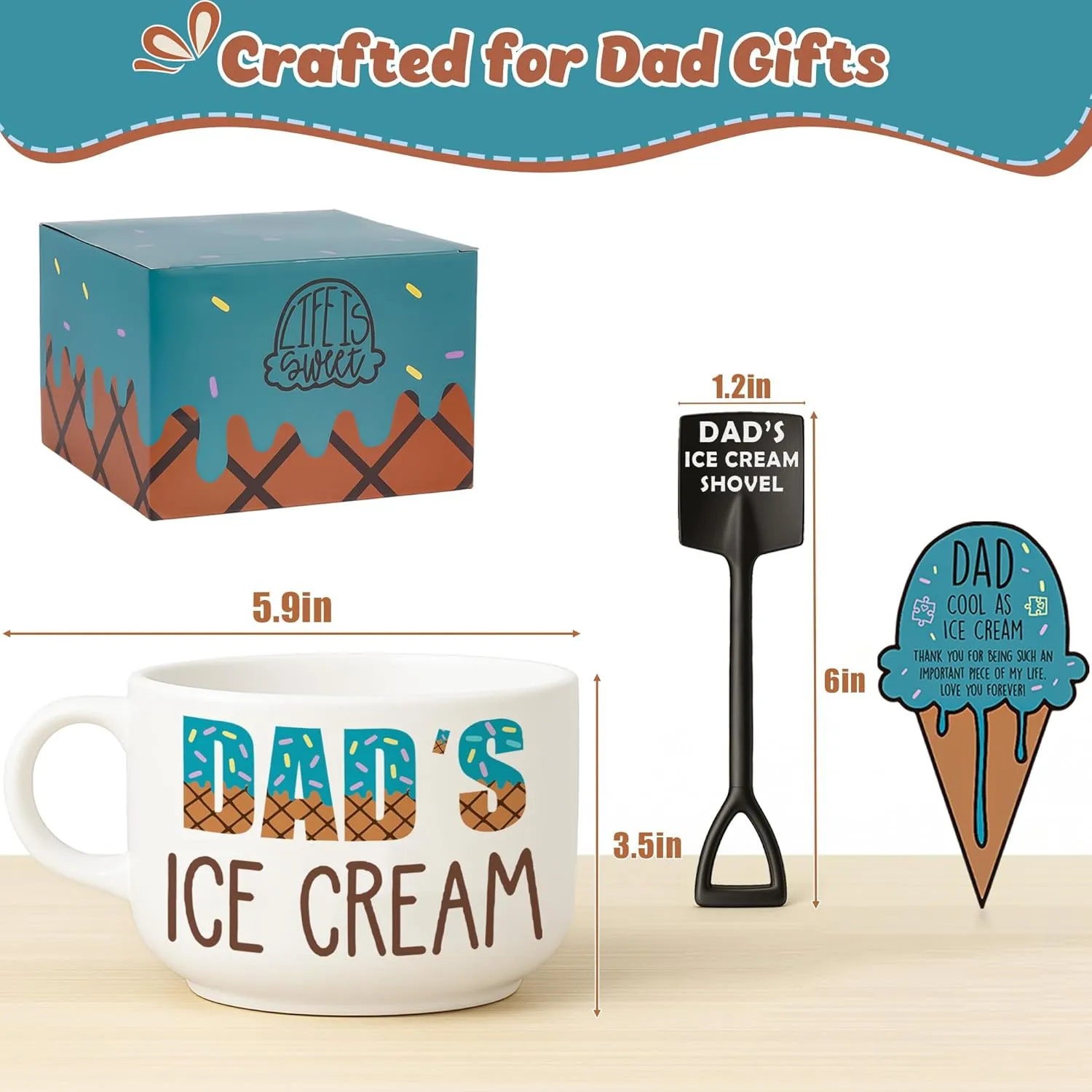 Cool Fathers Day Dad Gifts from Daughter, Novelty Dads Gift for Daddy Dada Father Papa Pop Birthday from Son, Unique New Dad gifts from Wife, Dad's Ice Cream Bowl Presents Set