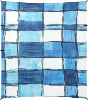 Cornflowerblue Checked Hand-Drawn Sketch Foldable Beach Canopy UPF50  Protection Water-Resistant Sun Shade with Sand Shovel, Sandbags for Camping Trips, Fishing, Backyard Fun or Picnics