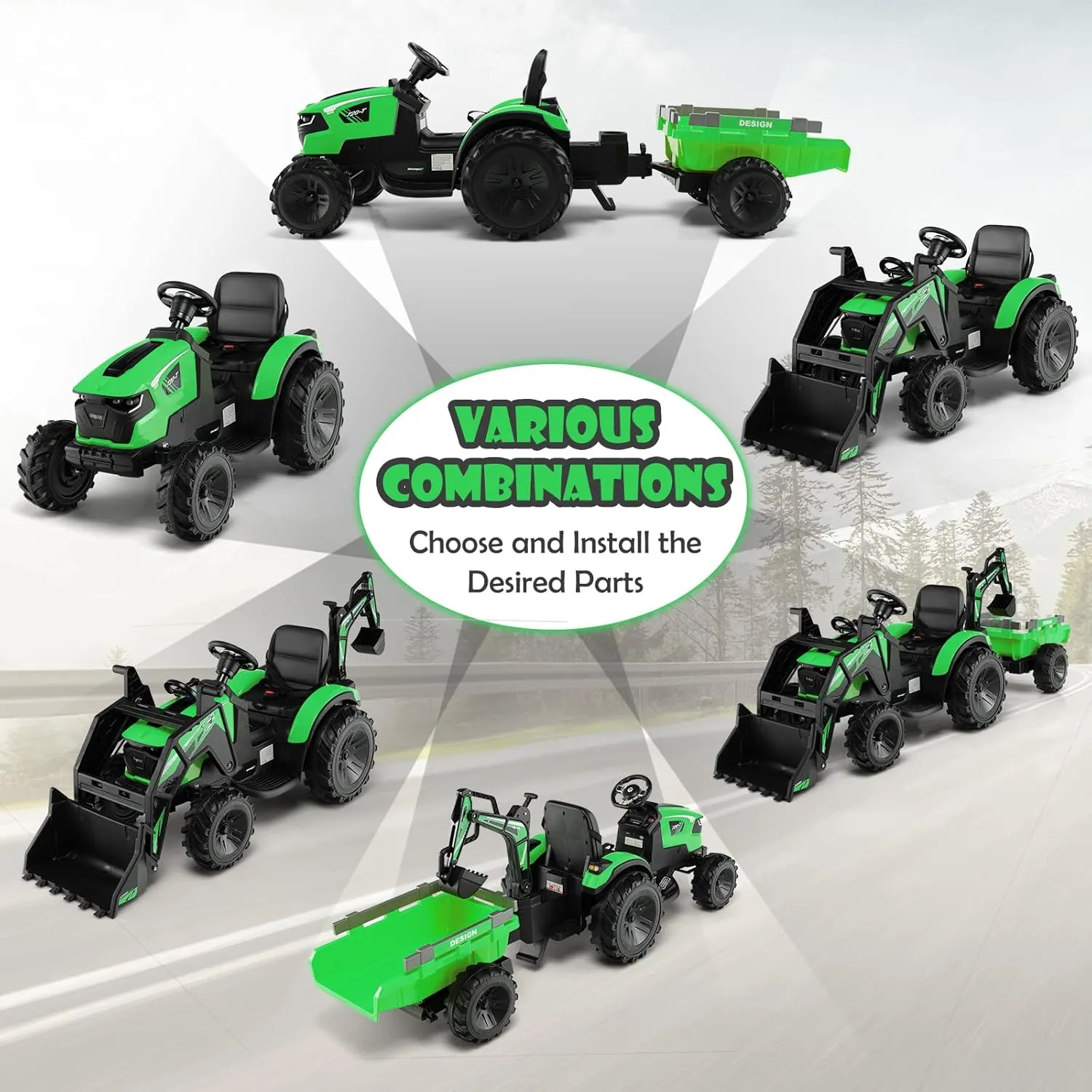 Costzon 3 in 1 Ride on Excavator Bulldozer Tractor 12V Battery Electric Vehicle W/Remote Control, Trailer, Shovel, Digger, LED Lights, MP3 & USB, Kids Excavator Ride on Car for Kids 37  Months(Green)