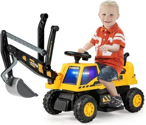 Costzon Ride on Excavator, 6V Battery Powered Digger w/Under-Seat Storage, Music, Rotatable Seat, Height-Adjustable Backrest, Ride On Construction Vehicles, Excavator Ride on Toy Gift for Boys Girls