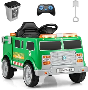Costzon Ride on Garbage Truck, 12V Battery Powered Kids' Electric Vehicles w/Remote Control, Trash Bin/Shovel/Lights/Sound Effects/Recycle Accessories, Toddler Recycling Car for Age 3 (Garbage Truck)