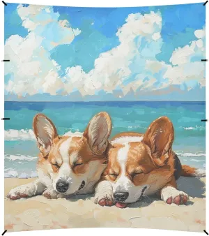 Cute Animal Dogs Beach Foldable Beach Tent UPF50 Lightweight Sun Shade with Sandbags, Sand Shovel, Poles for Backyard and Camping