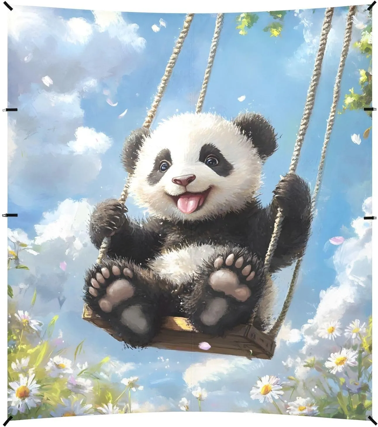 Cute Panda Swing Sky Blue Tent Beach Canopy Sun Shade Outdoor Patio Large Camping Shelter Backyard Windproof with Poles Sand Anchor 9.2 × 10.5 FT