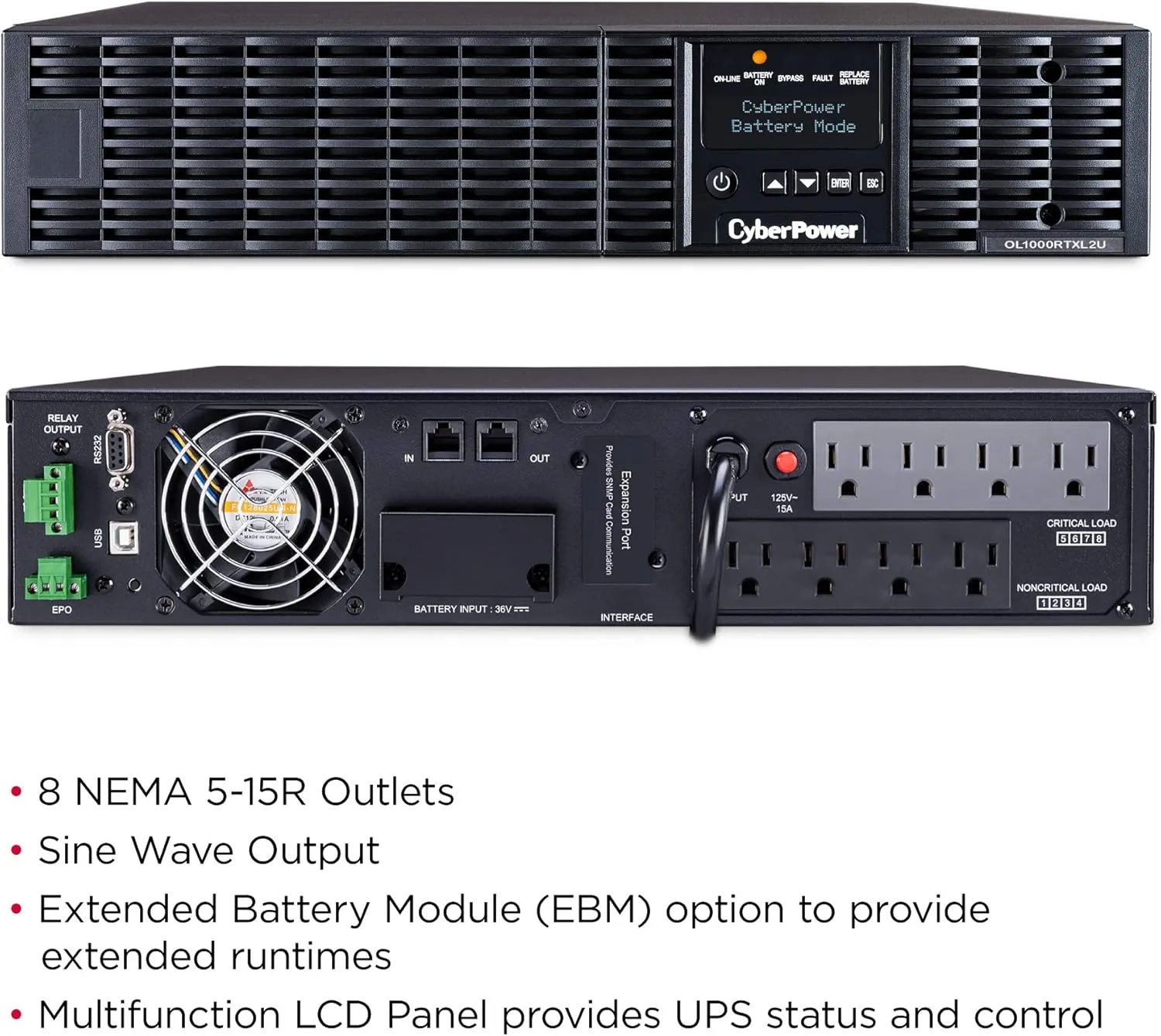 CyberPower OL1000RTXL2U Smart App Online UPS System, 1000VA/900W, 8 Outlets, 2U Rack/Tower
