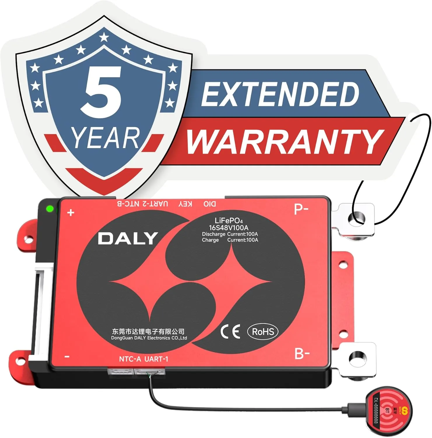 DALY BMS 48V 16S 100A LiFePO4 - Smart Bluetooth Battery Protection Board for 48 Volt Lithium Battery Pack Golf Carts Electric Outboard Motors Solar Energy Power Systems