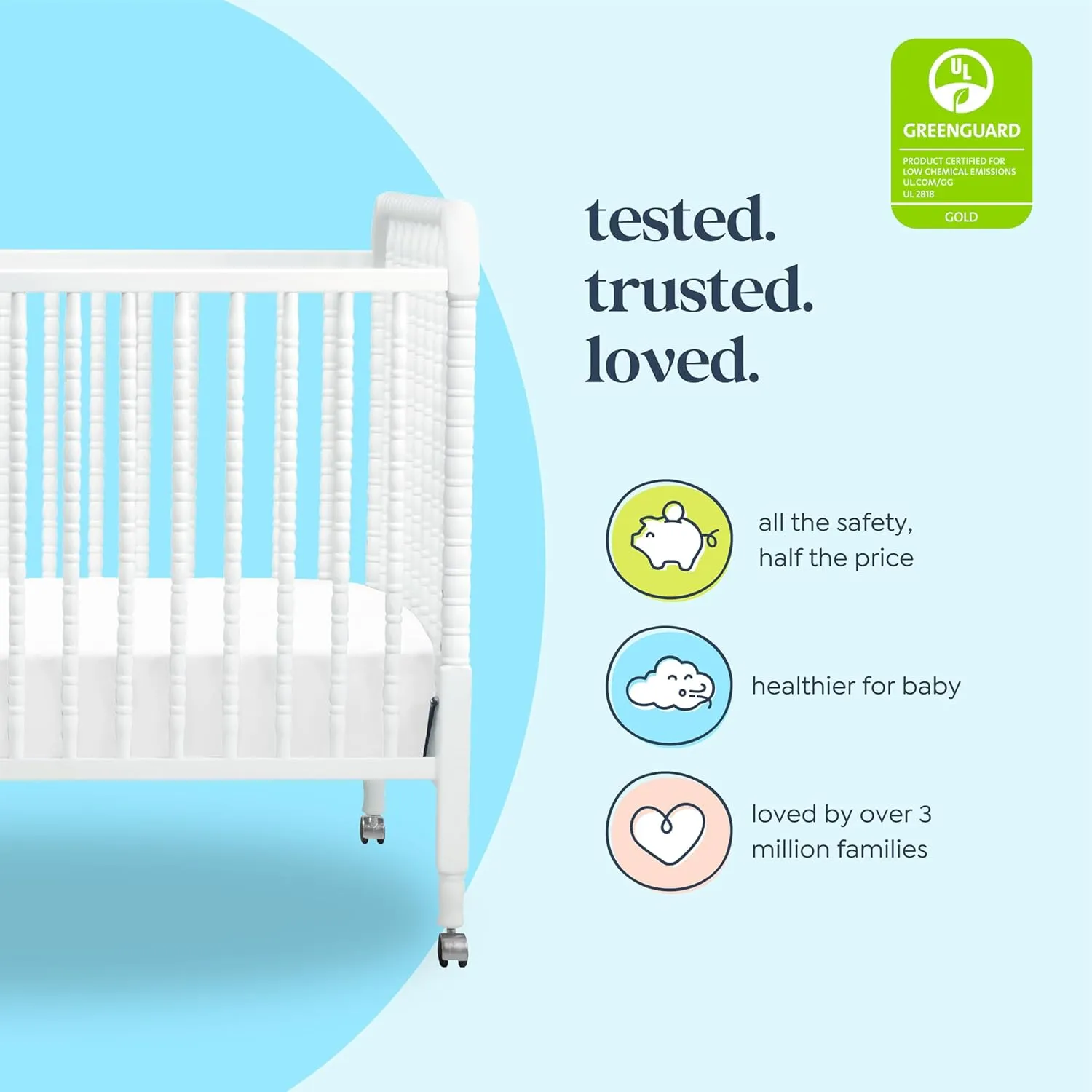 DaVinci Jenny Lind 3-in-1 Convertible Baby Crib - GREENGUARD Gold Certified Portable Crib - Convertible Crib to Toddler Bed and Daybed - 4 Adjustable Heights - Easy to Assemble White Wooden Crib