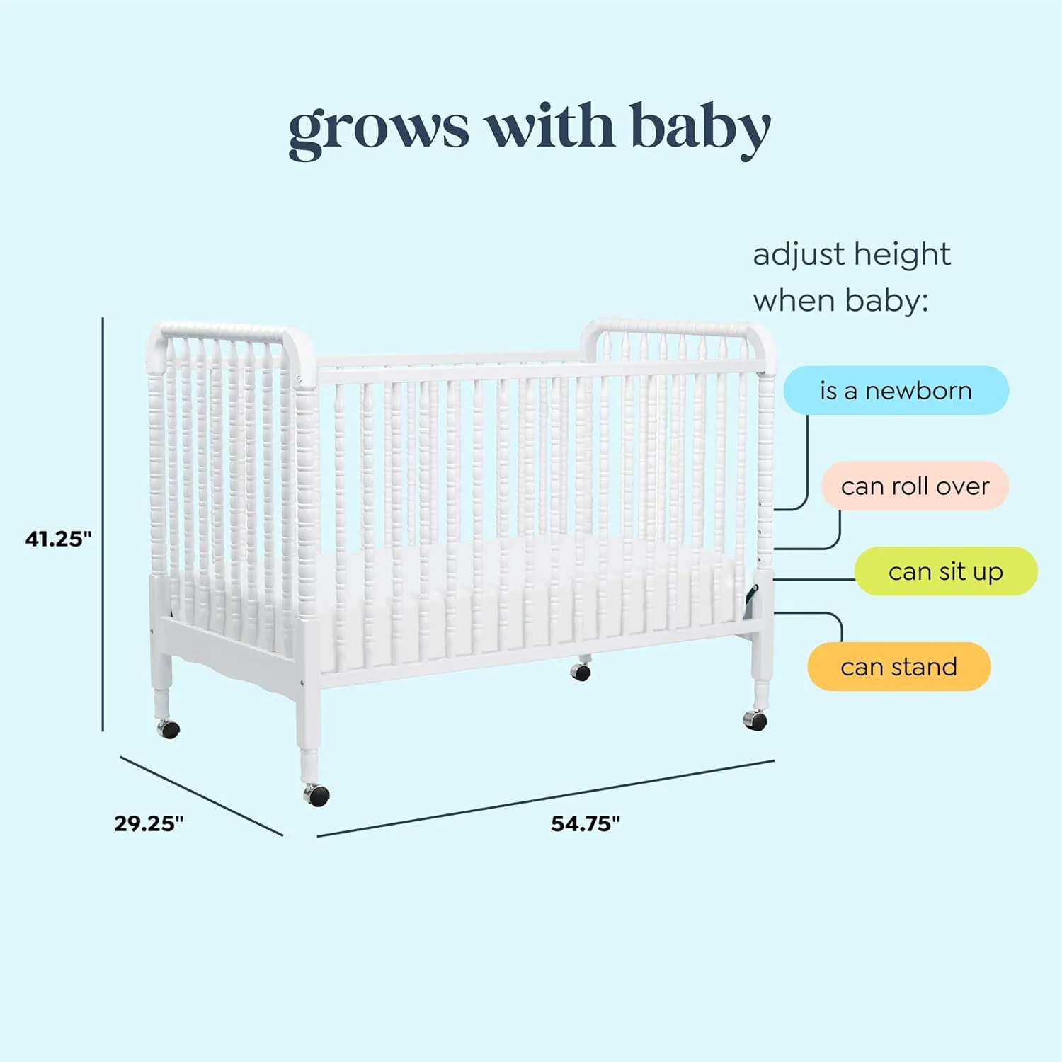 DaVinci Jenny Lind 3-in-1 Convertible Baby Crib - GREENGUARD Gold Certified Portable Crib - Convertible Crib to Toddler Bed and Daybed - 4 Adjustable Heights - Easy to Assemble White Wooden Crib