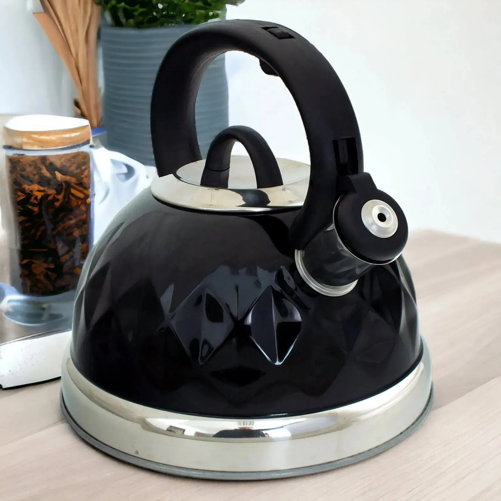 DEMO - Voche® Black 3L Stainless Steel Diamond Whistling Kettle Gas Electric Induction