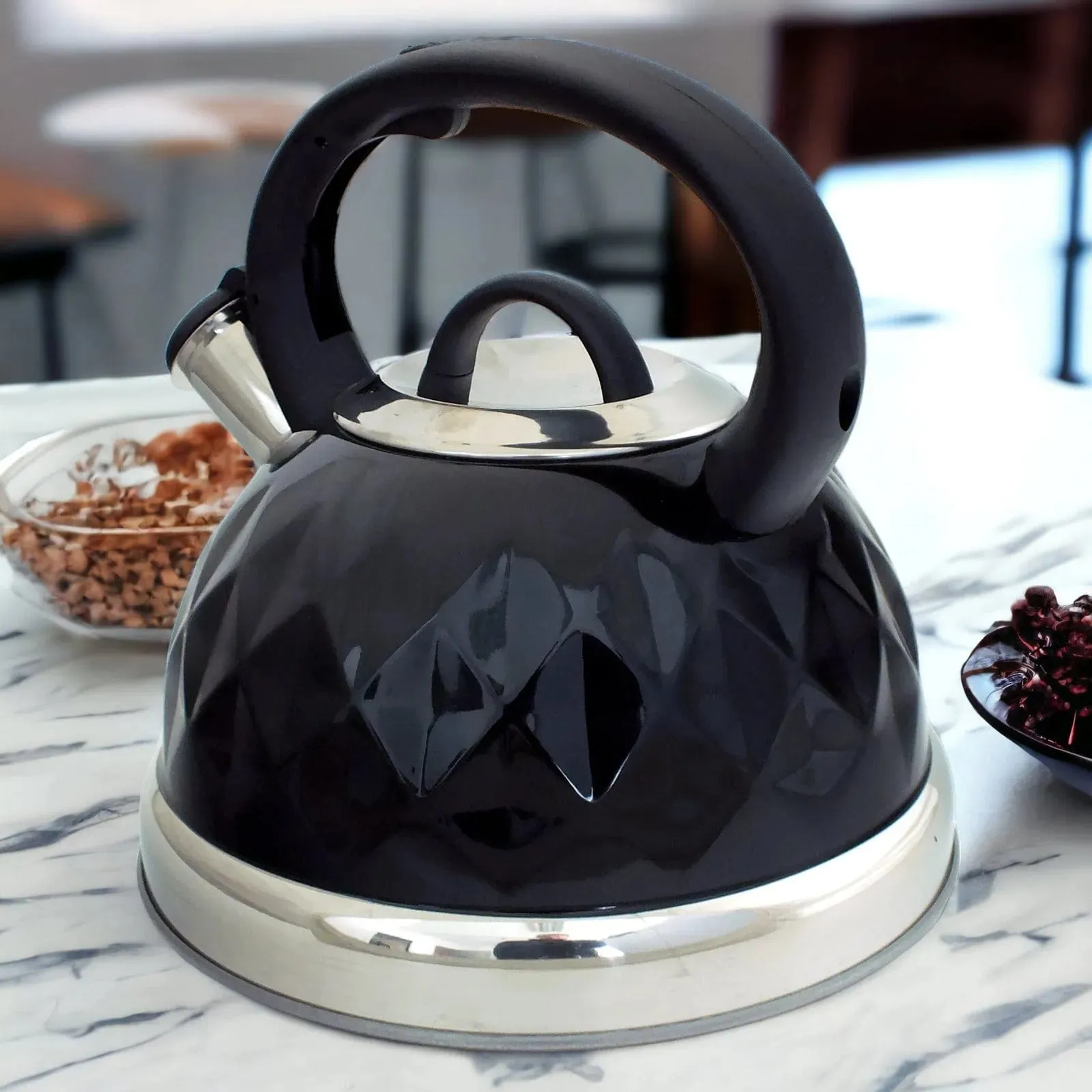 DEMO - Voche® Black 3L Stainless Steel Diamond Whistling Kettle Gas Electric Induction