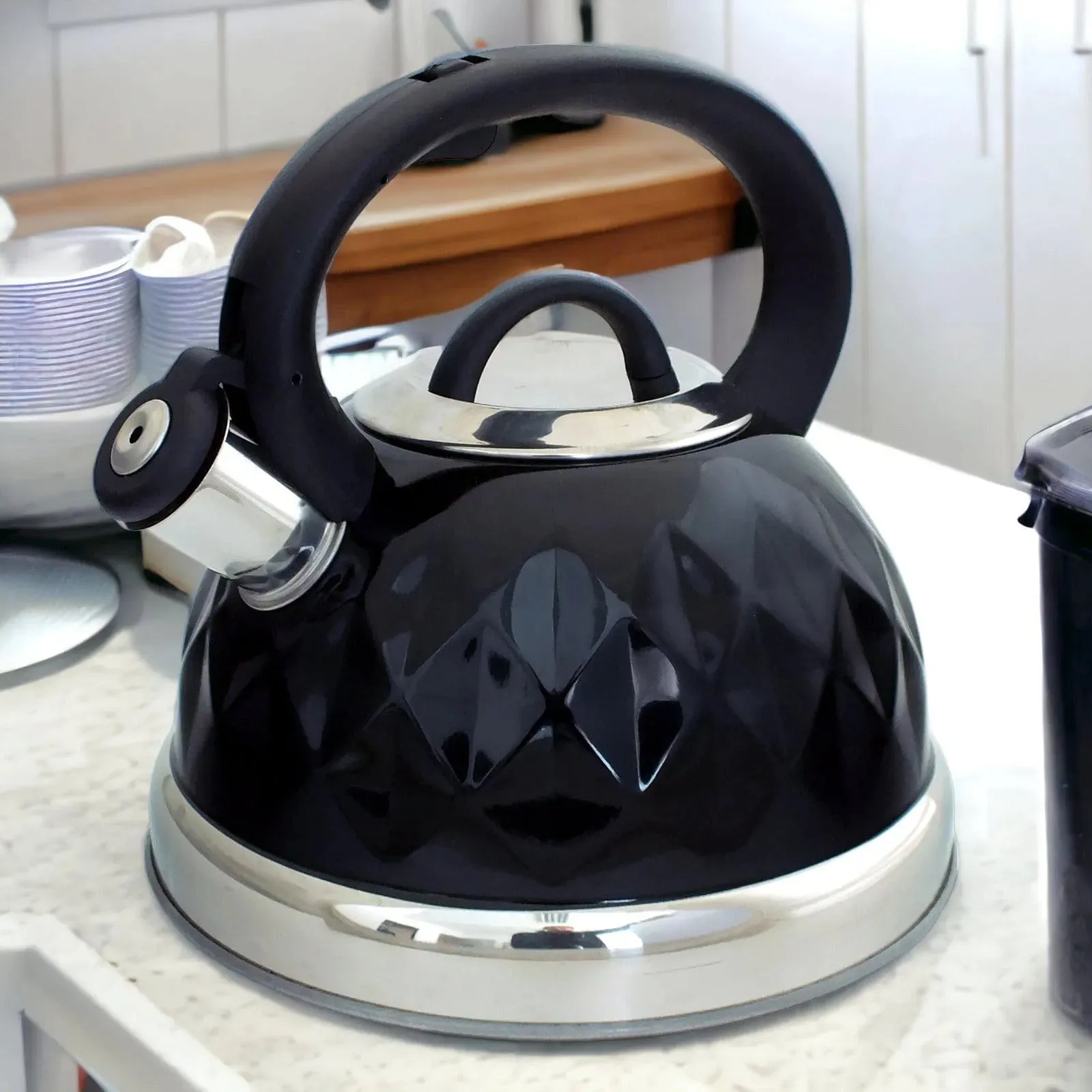 DEMO - Voche® Black 3L Stainless Steel Diamond Whistling Kettle Gas Electric Induction
