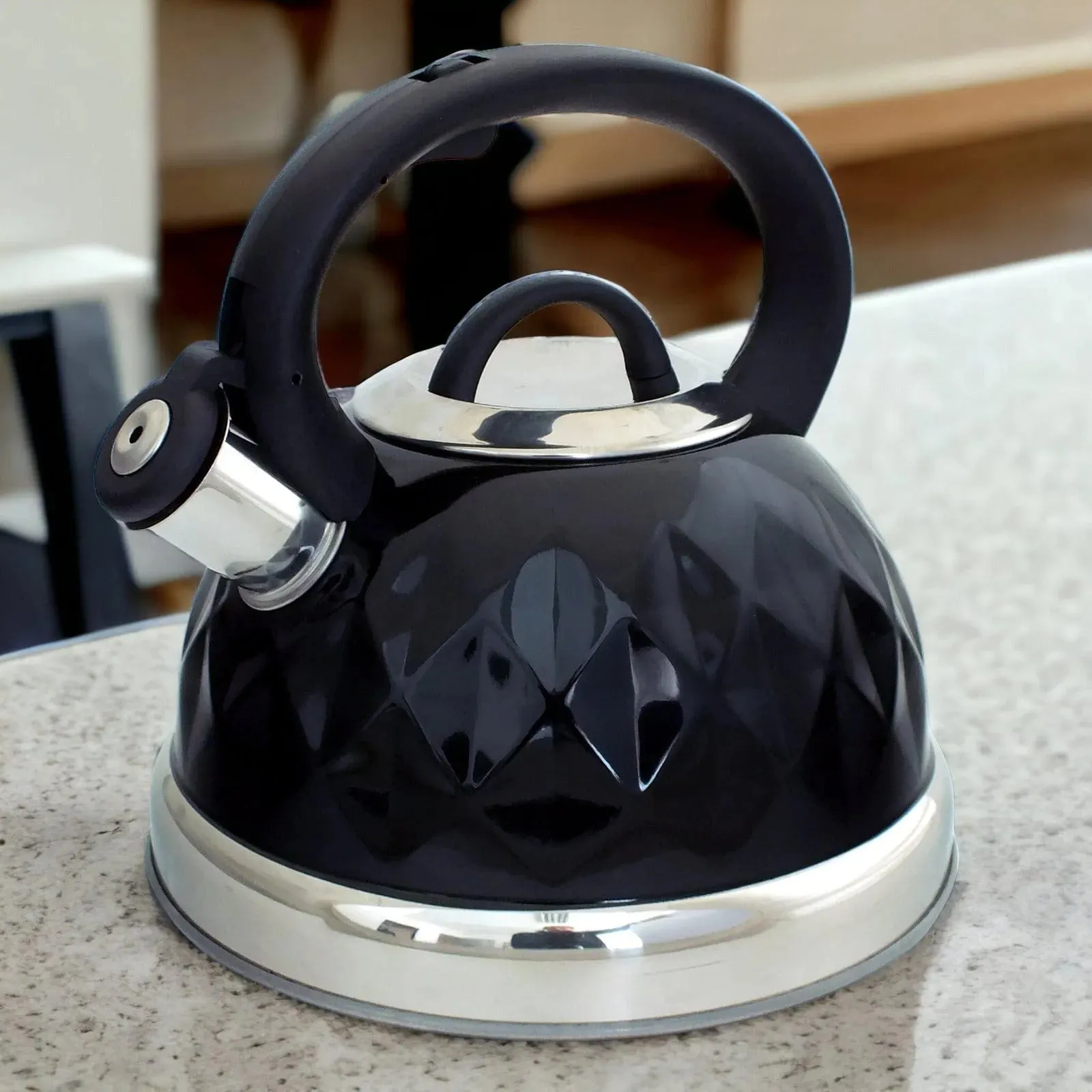 DEMO - Voche® Black 3L Stainless Steel Diamond Whistling Kettle Gas Electric Induction