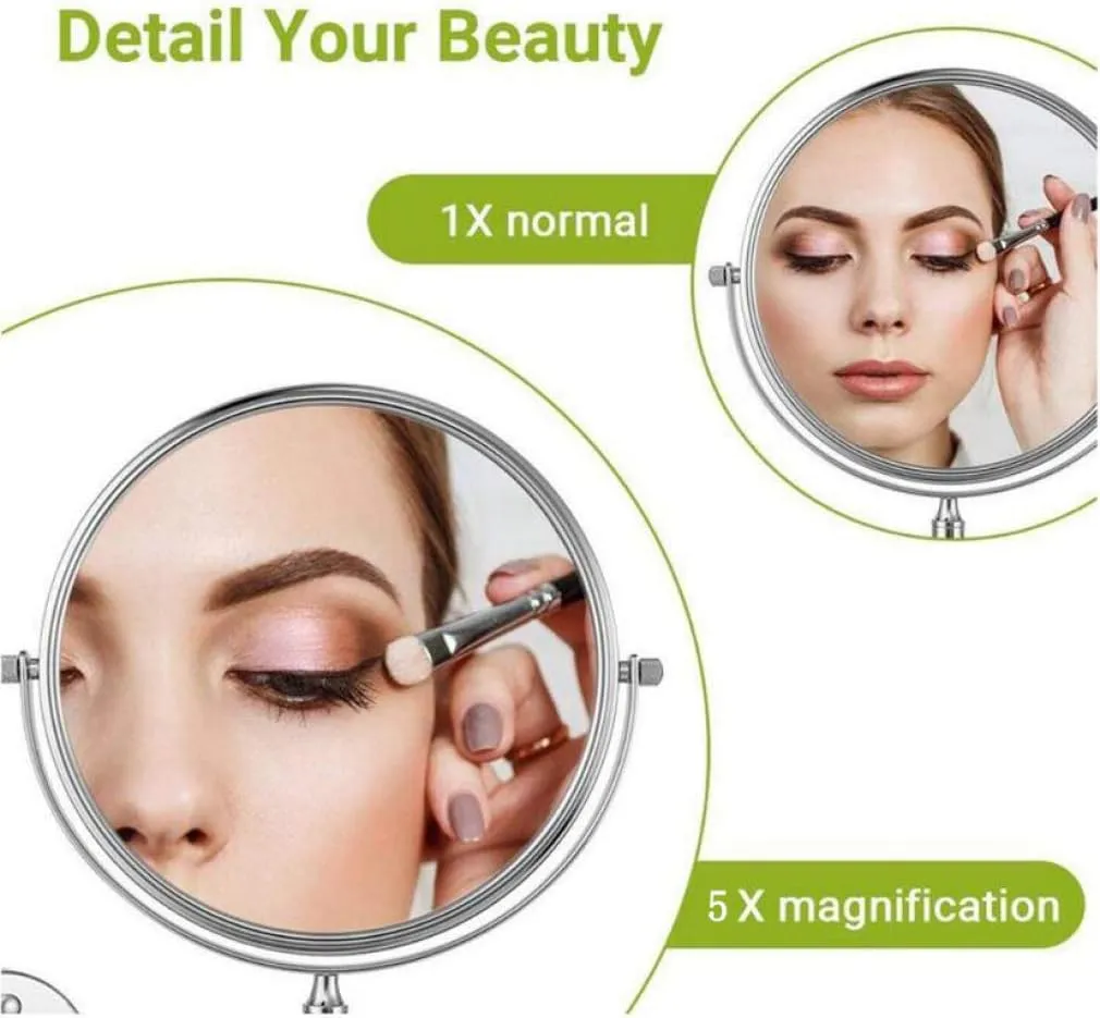 Desktop Makeup Vanity Mirror,5X Magnification Beauty Mirror Portable Cosmetic Mirror Two-Sided Bathroom Mirror,Silver (Silver 6inch/15cm) (Silver 6inc