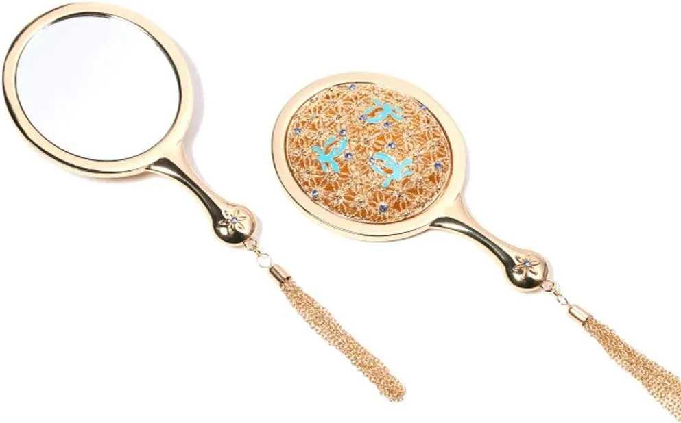 DIPSTICK Vanity Mirror Portable Handheld Makeup Mirror Dressing Table Makeup Mirror HD Mirror Nordic Retro Handle Makeup Mirror (Golden) Mirror Makeup
